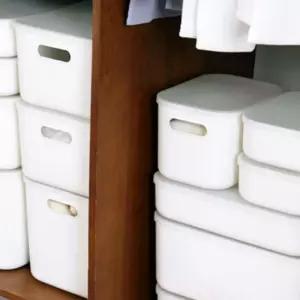 스토리지 바구니 화이트 소형 뚜껑 포함