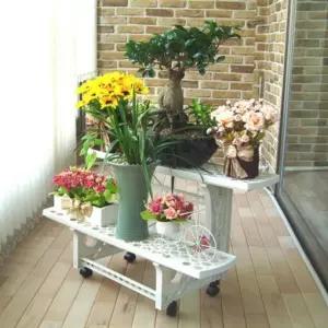 바퀴달린 조립식 화분용 2단 정리대