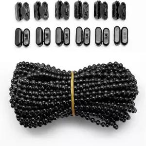 FQTANJU 10야드 블랙 플라스틱 롤러 블라인드 비드 체인 코드 12개의 PCS 커넥터 클립 교체 수리 부품 수직