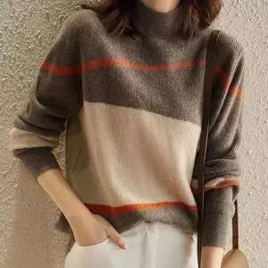 [옷은날개] 폴라니트 여성 목폴라 니트 배색 사선 목티 목폴라티