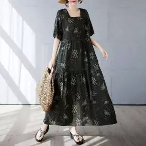 [에이치플러스몰]린넨 롱원피스 여름 루즈핏 스퀘어넥 원피스