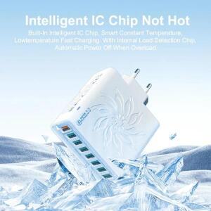 65W 가정용 8포트 USB 충전기 다중 기기용 데이터 케이블 포함 USB 고속 충전 벽 어댑터 퀵 차지 3.0 충전