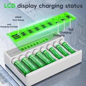 PUJIMAX 8 슬롯 LCD 디스플레이 1.2V Ni-MH Ni-CD AA AAA 충전식 배터리 충전기 용 고속 스마트 배터리 충