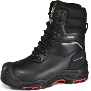 남성 방수 소 가죽 안전 부츠 8인치 복합 발가락 작업 단열 겨울 스노우