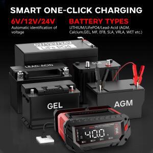 HTRC 40A 배터리 충전기 6V/12V/24V 자동 충전기 리튬 AGM GEL LiFePO4 납산 배터리용 자동차 오토바이 충