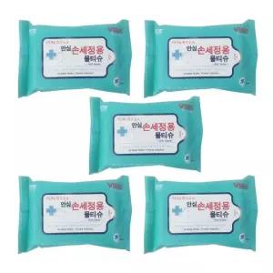 휴대용 손세정 물 티슈 20매 5팩 외출용 감염