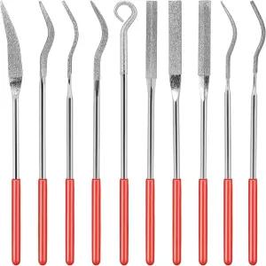 칼리오네 10Pcs 작은 파일 세트 다이아몬드 바늘 곡선 도구 미니 금속 미니어처 및 모델 주얼리 스톤 조각