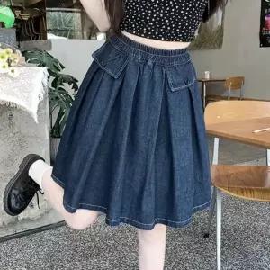 여성 러블리 A라인 허리 밴딩 미니 데님 스커트 청치마