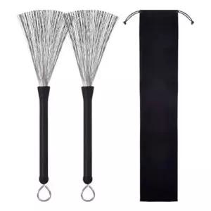 드럼 스틱 브러쉬 세트 스틸 브러시 청소 파우치 포함