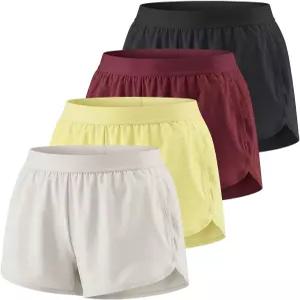 리얼 에센셜 4팩 포켓 운동 체육관 농구 스포츠 반바지와 함께하는 여성용 3인치 드라이핏 돌핀 러닝
