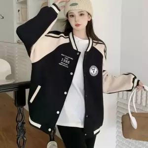 유니크 프린팅 여성 야구점퍼 캐주얼 오버핏 블루종