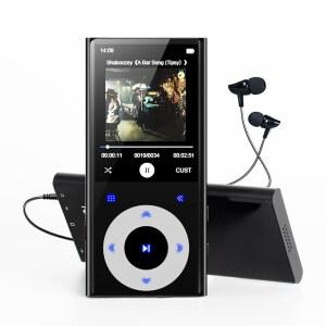 [미국배송] 64GB MP3 플레이어(블루투스 2.4인치 화면 포함) HI-FI 무손실 사운드 블루투스 플레이어 내장 스피커 및 FM 라디오 음성 녹음기 음악 플레이어는 달리기 여행(블랙)을 위해 128GB SD 카드를 지원합니다