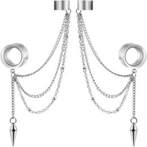 LADMAYH 2PCS 이어 플러그 게이지 귀걸이 사이즈 2g - 1인치 스테인리스 스틸 클립 장착 보호 스타일