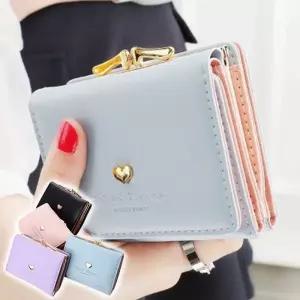 여성 볼록 하트 컬러 가죽 반지갑 1P 똑딱이 미니 가죽반지갑 귀여운반지갑