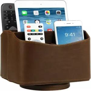 호퍼러퍼 스피닝 리모컨 홀더 캐디 정리함 PU 가죽클래식 브라운