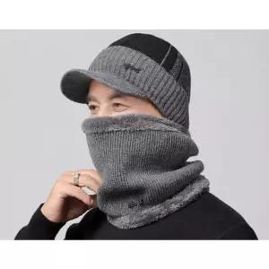 남성 겨울 방한 퍼 안감 넥워머 귀마개 모자 세트 방한 니트