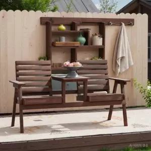 가든 더블체어 2인용 야외의자 등받이 우드 철제 조경 정원 벤치 커플체어