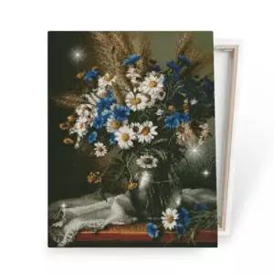 명화풍경 푸른 데이지 화병 보석십자수 캔버스 40x50cm