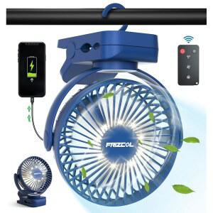 LED 조명으로 충전 가능한 65시간 휴대용 책상 선풍기 클립 장착 12,000개 용량의 배터리로 작동하는 작은 텐트 여행 야외 캠핑 카트 유모차용 미니