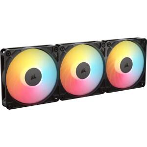 Corsair RS120-R ARGB 120mm PWM 리버스 팬 u2013 로터, +5V 연결, 8개의 RGB LED, 고압, 데이지 체인, 마그네틱 돔 베어링, 제로 RPM 모드 트리플 팩 블랙