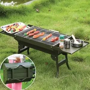 캠핑용 그린 실버 바베큐그릴 접이식 숯불 화로대 휴대용 구이
