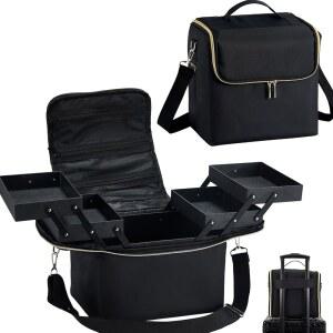 유이은 대형 여행용 메이크업 기차 케이스, 빅 가방 정리함 박스, 네일 테크 보관 가방을 위한 4단계 전문 화장품 수하물 슬리브 포함