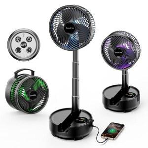 8단 속도 및 112시간, 90 진동 바닥 스탠딩 팬 리모컨, 8시간 타이머가 장착된 책상 팬, 가정용 주방 여행 캠핑용 LED 조명으로 충전 가능한 Sool 20000mAh 휴대용 선풍기