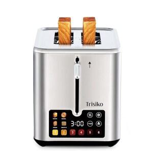트리시코 터치스크린 토스터 2조각, 디지털 타이머가 장착된 스테인리스 스틸 스마트 토스터, 1.38인치 브레드 & 베이글용 엑스트라 와이드 슬롯, 재가열, 성에 제거, 취소, +15초 부스트, 가정, 사무실, 기숙사에