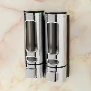 벽걸이 욕실 물비누 디스펜서 2구 샴푸 린스 바디워시 400ml 실버