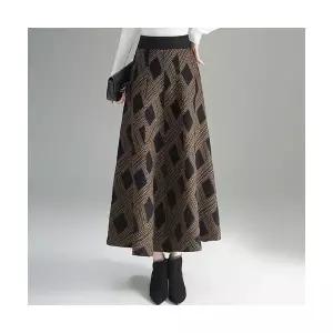 여성 트렌디 아이템 스커트 정장 모직 니트 체크 롱 밴딩 A라인 가을 겨울 슬림핏 HT4