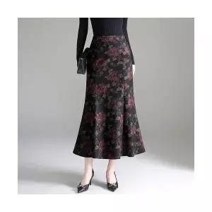 여성 트렌디 아이템 스커트 정장 모직 머메이드 겨울 가을 슬림핏 힙업 꽃색 롱 HT4