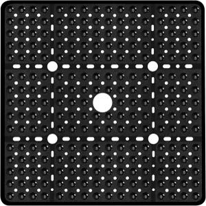 나오로투어 대형 사각 샤워 매트 27 x 인치 블랙 미끄럼 방지 욕조 큰 흡입 컵 배수구 포함 욕실 바닥 스톨
