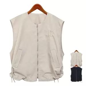 [하얀비] 루즈핏 바람막이 집업조끼/스트링/봄가디건/여성자수베스트자켓/레이어드/미시/빅사이즈