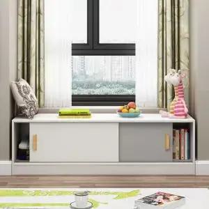 원룸 벤치책장 슬라이드 시트 활용 책장 공간 낮는 도어 윈도우 수납장