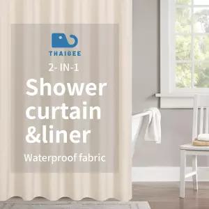 타이기 2-in-1 방수 패브릭 샤워 커튼 또는 라이너 린넨 텍스처 통기성 TPU 및 세척 가능한 욕실 세트