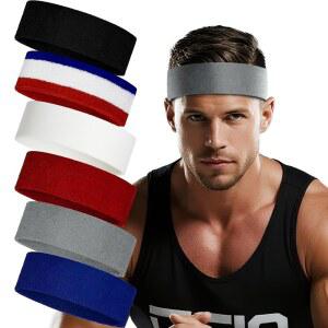 여성 남성용 6팩 스웨트밴드, 프리미엄 코튼 테리 헤드밴드 - 수분 흡수, 달리기, 요가, 헬스장, 테니스, 농구, 운동용 논슬립 스포츠