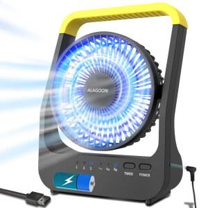 알라군 휴대용 책상 선풍기, 허리케인용 D 배터리로 작동하는 USB 케이블로 214H 길이의 타이머 6인치로 야외 캠핑용 휴대용, 사무실 침실용 조용한 3단 속도