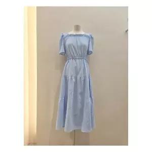 숲 (SB5OP90) 스퀘어넥 허리스트링 리본 롱 원피스