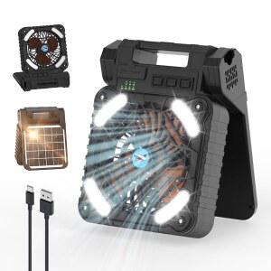 LED 랜턴이 장착된 스마일 샤크 캠핑 팬, 4단 강력한 바람과 3 타이머가 90 접이식 무선 휴대용 텐트 낚시 하이킹용 선풍기