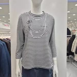 프렐린 7부 스트라이프 진주프린트 티셔츠RTP261040