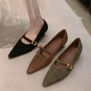 가을 여자신발 힐펌프스 스트랩힐 메탈릭 램스울 메리제인슈즈 통굽 스틸레토 펌프스 원템3