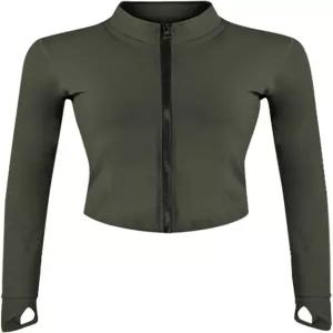 지룰릭스 여성용 풀 지퍼 경량 러닝 요가 슬림 핏 크롭 블랍 재킷 운동복 엄지 구멍 포함