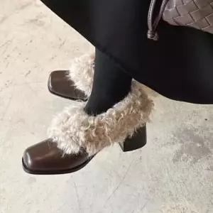 여자 빈티지 하이힐 양가죽 진가죽 단화 한발 기모 털 부티힐 화 패피5