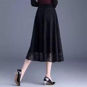 스커트 검정 망사 추동 쉬폰 볼륨 플리츠 슬림핏 하이웨스트 레이스 여성패션 DL4