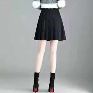 스커트 추동 여성패션 쉬폰 플리츠 슬림핏 큐빅 별하늘감 노출 방지 A라인 DL4