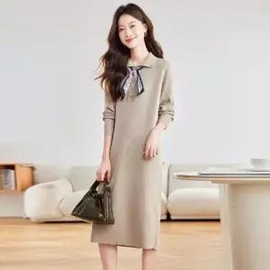 M1 여성 니트 원피스 봄 추동 이너 롱스커트 스웨터 우아한 터틀 프렌치 롱원피스 JEN3