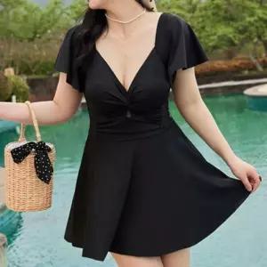 수영복 원피스 빅사이즈 여성 바캉스 휴양지여자실내 수영장 강습 스파 온천 브이넥선풍기 선풍기