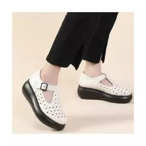 여자 빈티지 캐주얼 러블리 신발 스트랩 샌들 소가죽 로마 통굽 가죽 단화 스몰사이즈 홀 다올5