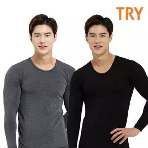 TRY 남성 히트업 플러스 크루넥 긴팔 기모내의 상의내복 홈웨어 발열내의 남자 타이즈