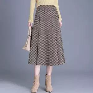 여자 스커트 모직 트렌디 아이템 정장 체크 가을겨울 도톰하게 슬림핏 A라인 중기장 플리츠 우산 HT4